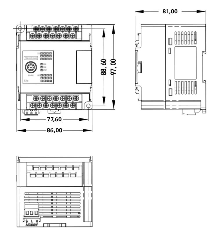 Samkoon FAs-22HT-AC Resmî ölçü çizimi